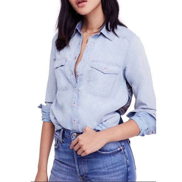 Free People Bandana Bandit Denim Shirt - Picture 2 of 6